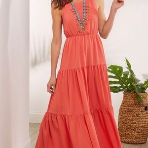 Soft Surroundings “Adalyn” Coral Tiered Maxi Dress